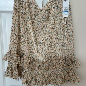 Calvin Klein Cream and Brown Floral Blouse